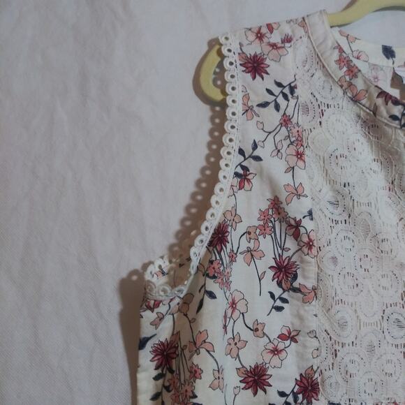 Liz Claiborne Linen Natural Sleeveless Button Up Floral Cottagecore Top Size XL - Picture 3 of 5